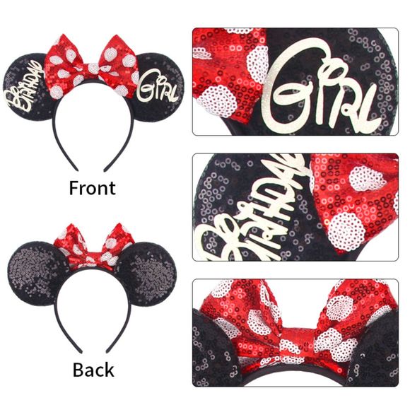 Handmade Classic Minnie Ears – Birthday Girl Celebration Headband Red Polka Dots - Picture 3 of 3